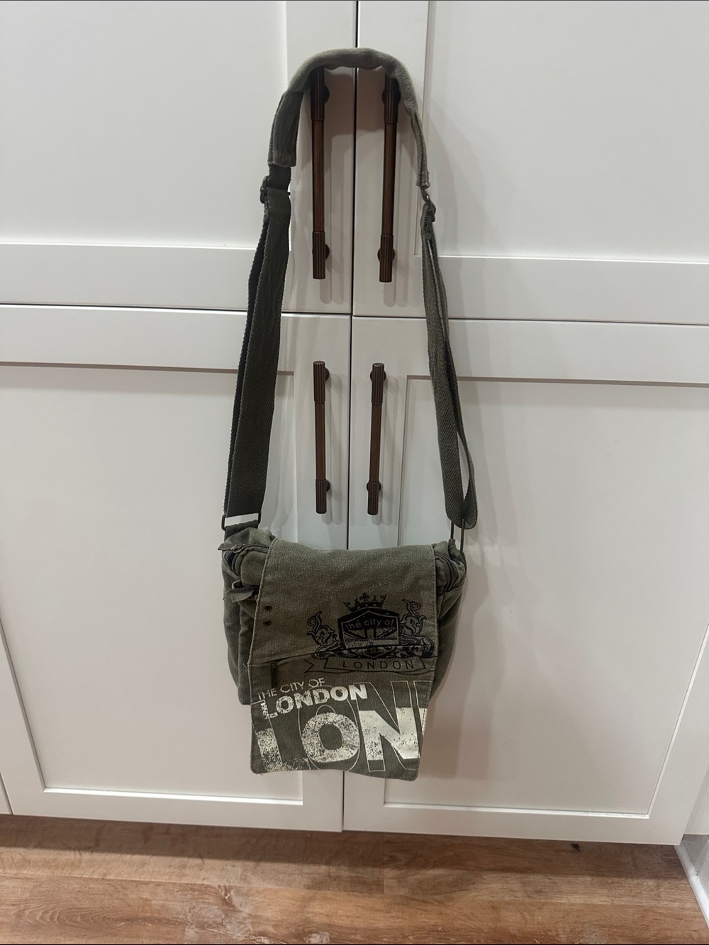 Robin Ruth London Graphic Olive Green Canvas Crossbody Bag